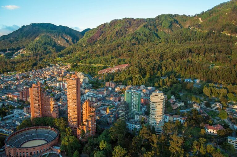 Buildings in Bogota, Colombia with the Andes mountains in the background.