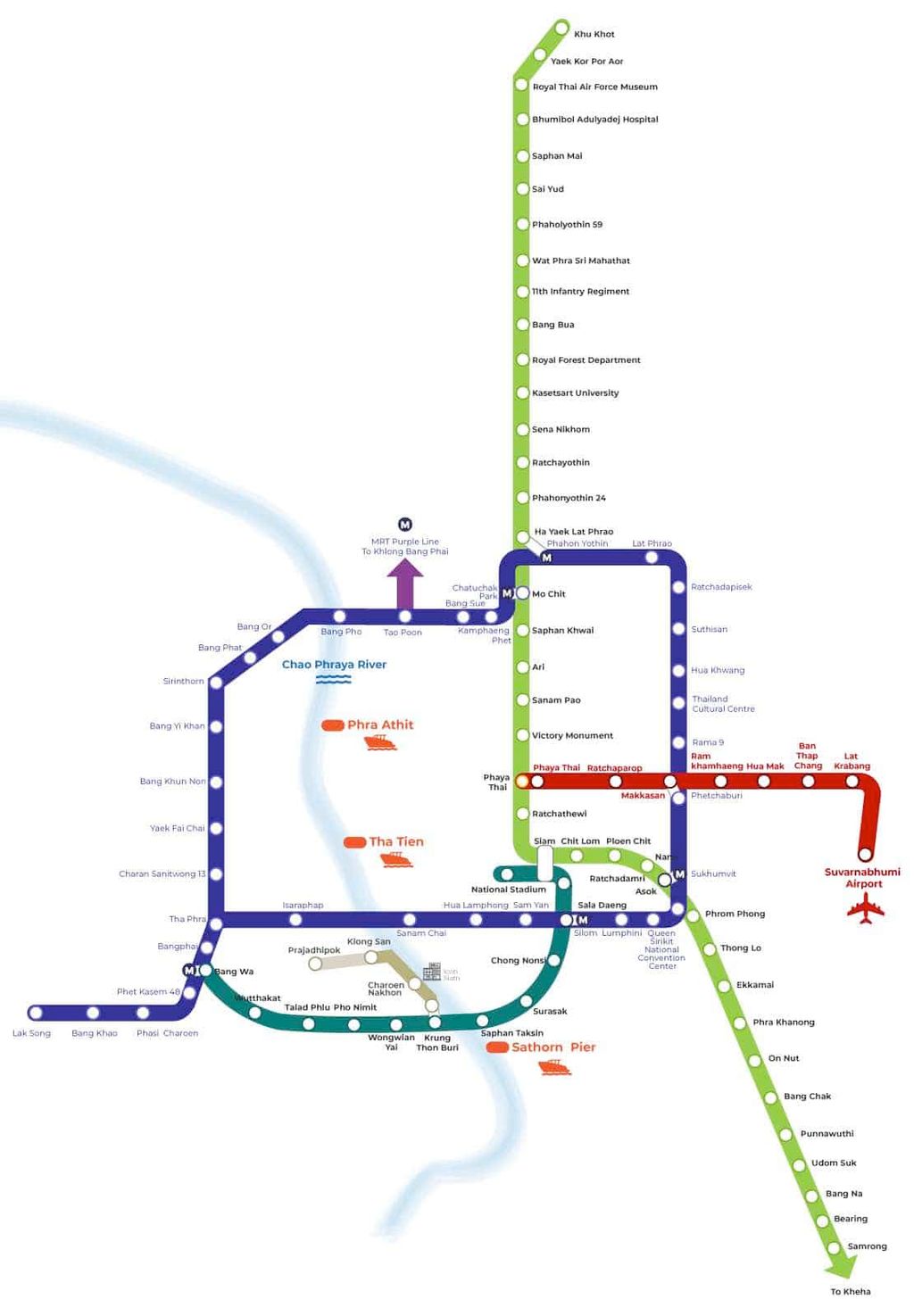 Railway map of a train in Bangkok, Thailand.