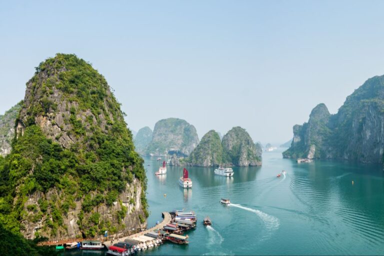 Busy cove in Halong Bay, Vietnam