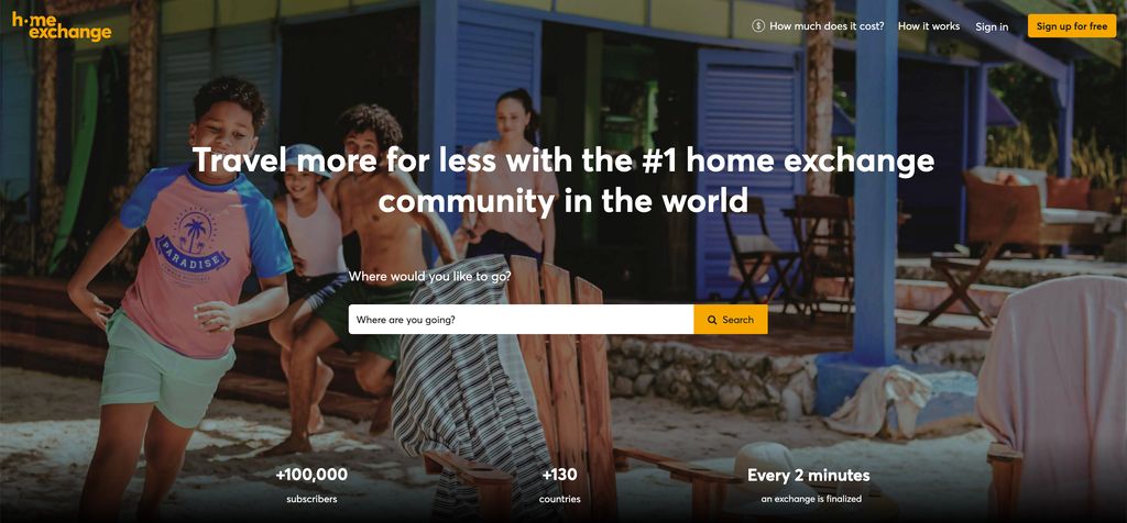 The homepage of homeexchange.com