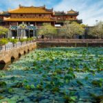 The building and waters of the Imperial Royal Palace in Hue, Vietnam.