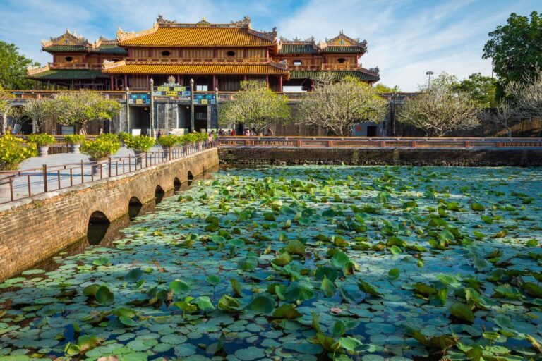 The building and waters of the Imperial Royal Palace in Hue, Vietnam.