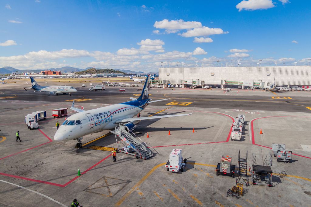 An airplane at Mexico City International Airport.