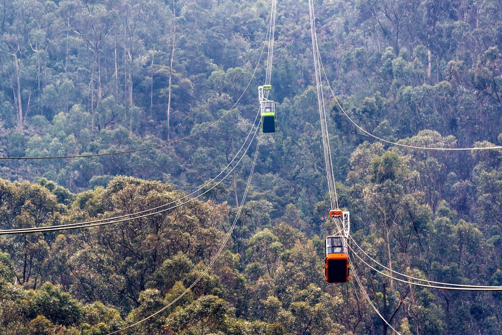 An aerial view of the tramway at Monserrate, Bogota, Colombia.