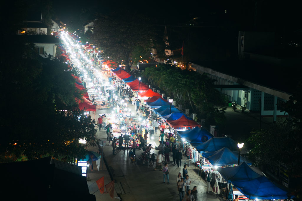 A night market strip in Laos.