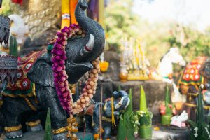 A figure of elephants with decorations