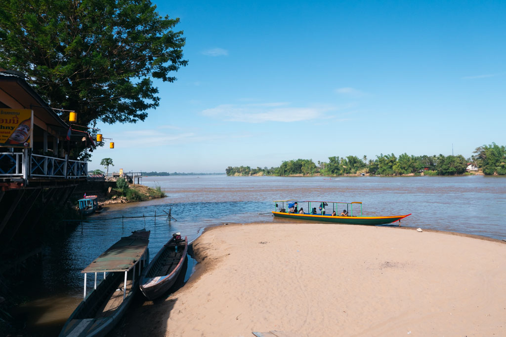 A boat leaving for a river in Laos.