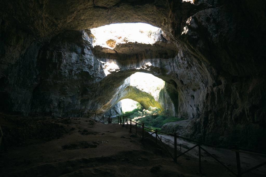 Cave with multiple gaps on the ceiling in Bulgaria.