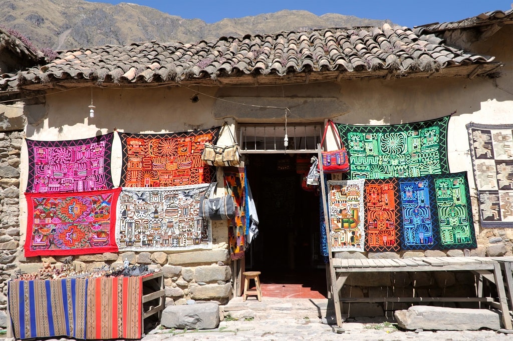 A souvenir ship in Peru with traditional items