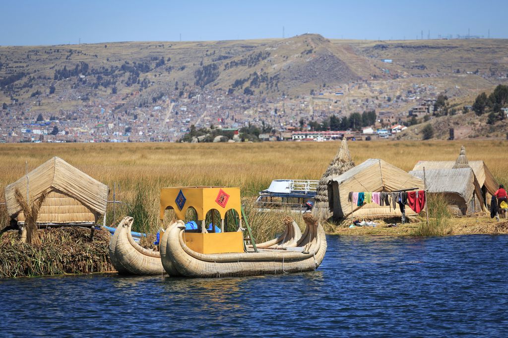 Uros floating island in Puno, Peru