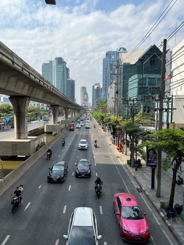 Cars on the road in Bangkok, Thailand.