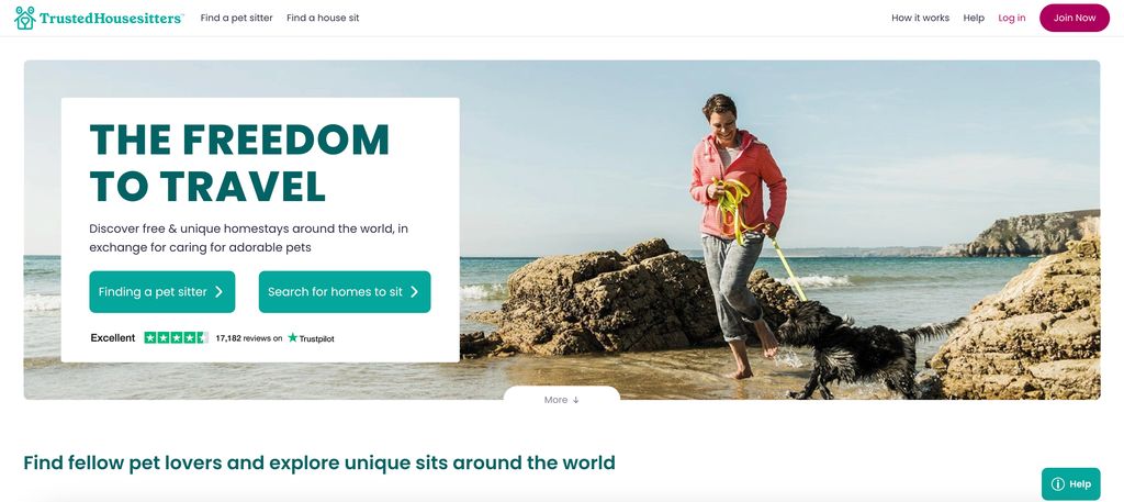 The homepage of trustedhousesitters.com
