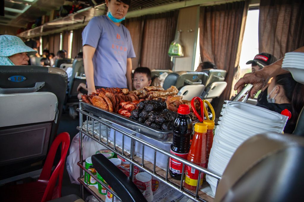 Food trolley on a train in Vietnam.