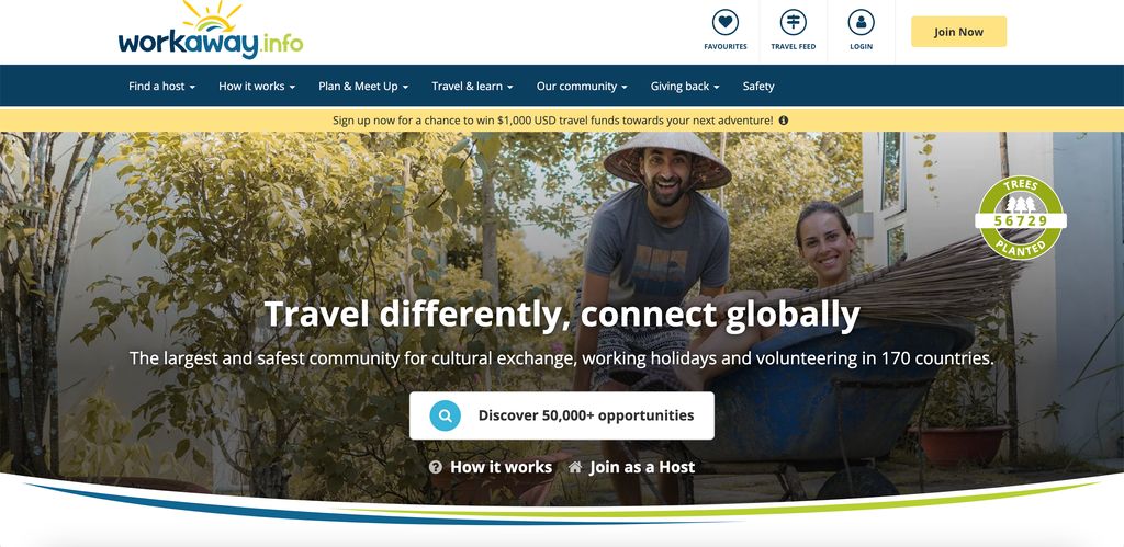 The homepage of workaway.info